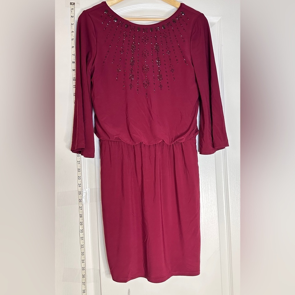 White House Black Market Deep Red Berry Long Sleeve Dress, XS